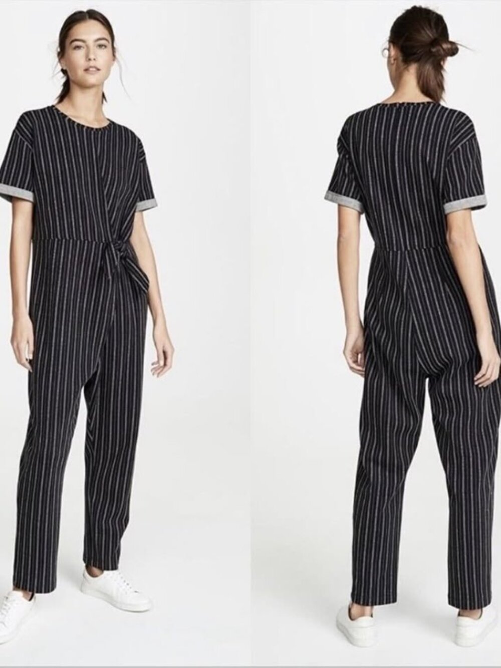 HATCH Womens Jumpsuit Maternity Tie-Waist Black White Pinstripe Size 0